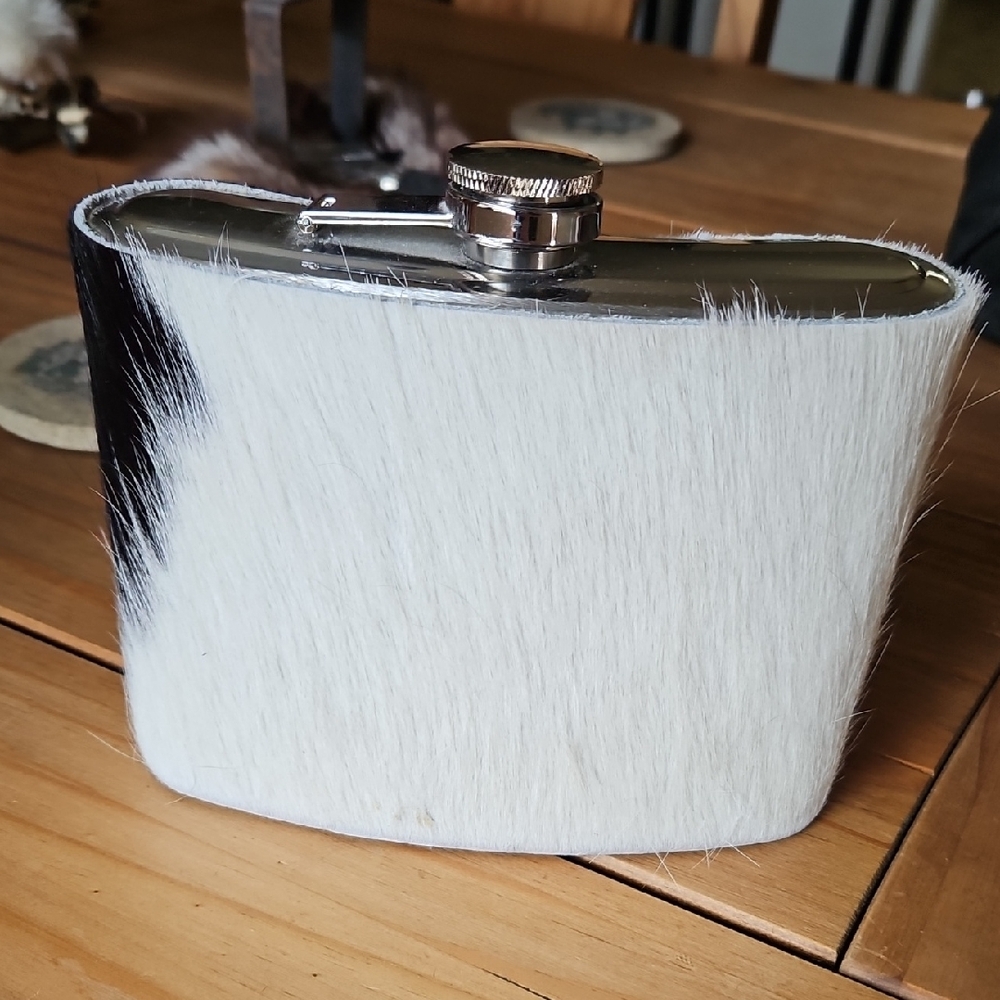 Stylish Black and White Cowhide Flask